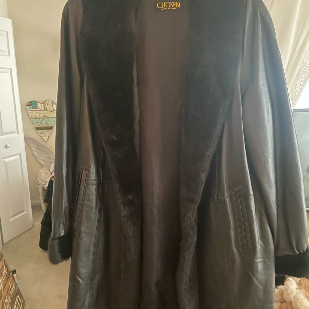 Nordstrom Chosen Couture Black leather/mink coat